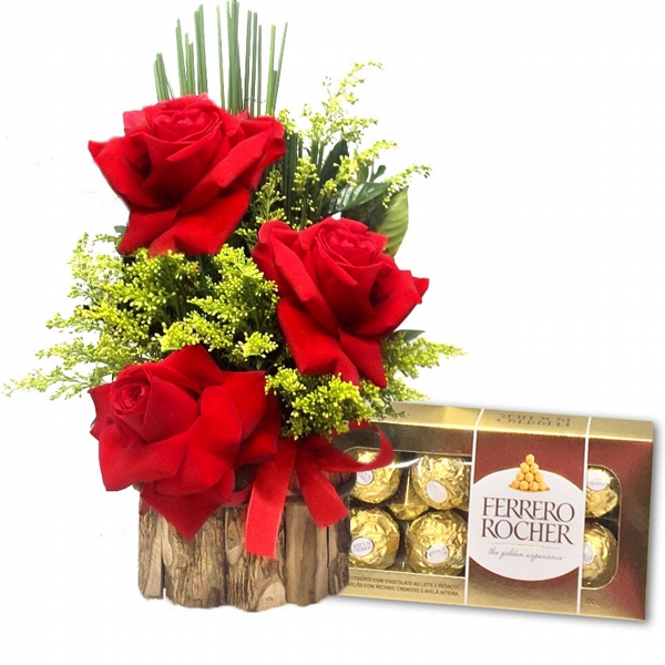 03 Rosas vermelhas + Ferrero Rocher